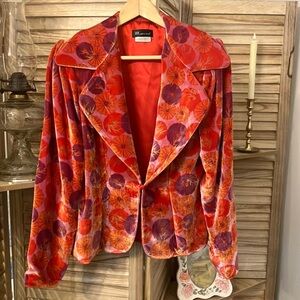 JJ Collection Velvet Red and Purple Floral Blazer sz Medium